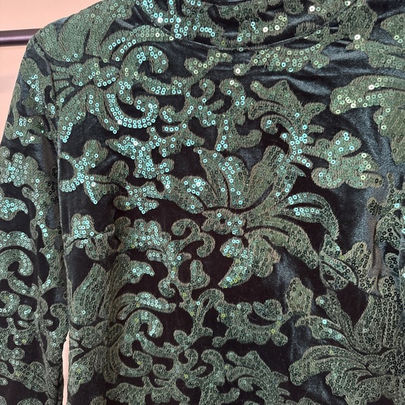 Venus Dress Women Dark Green Sequin Velvet Long Sleeve Mini Party Glam Size 8 - Picture 2 of 8